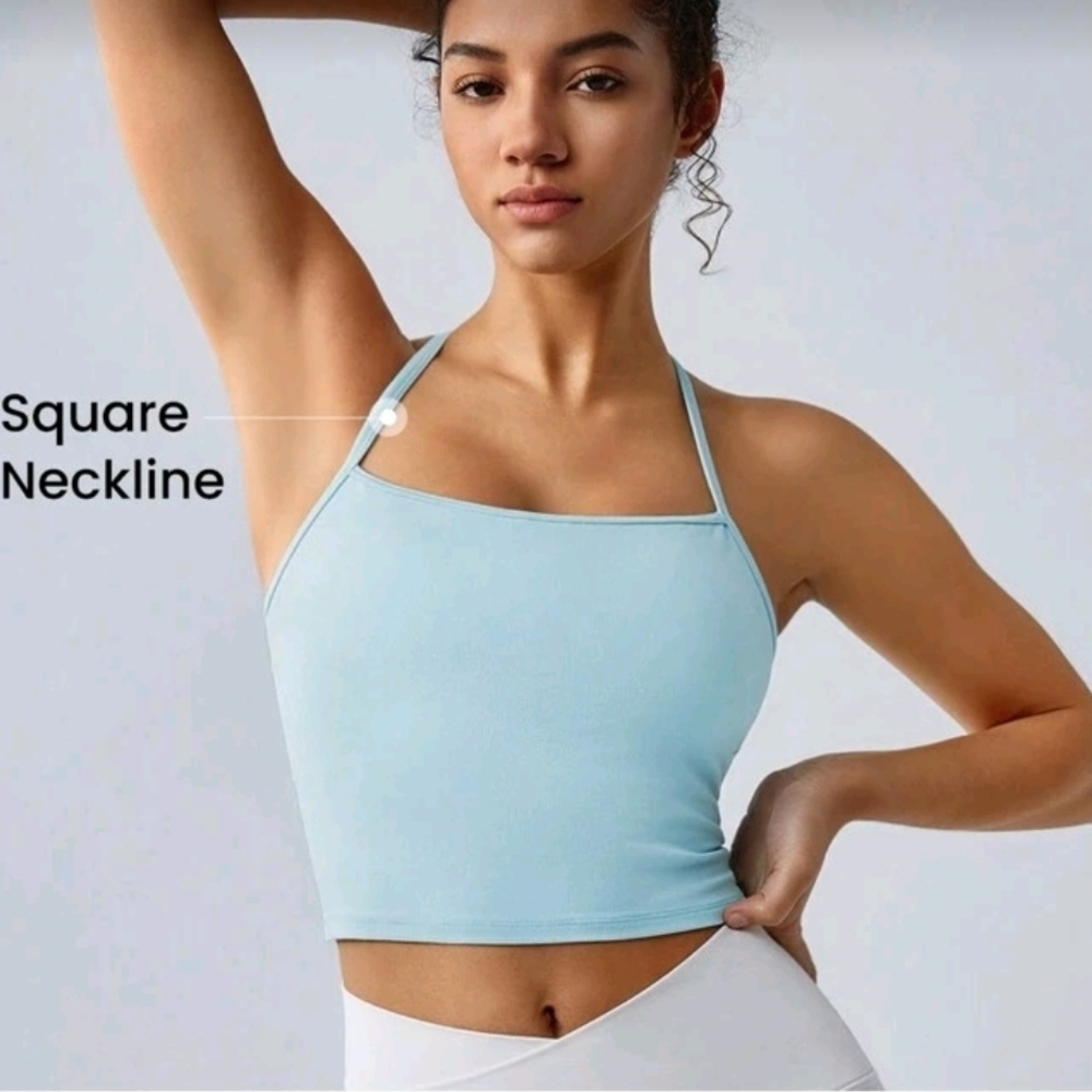 Light Blue Women's Square Neck Tank Top